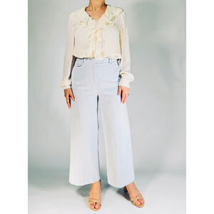 Vintage Anne Klein Suit Ivory 100% Silk Ruffle Front Poet Blouse